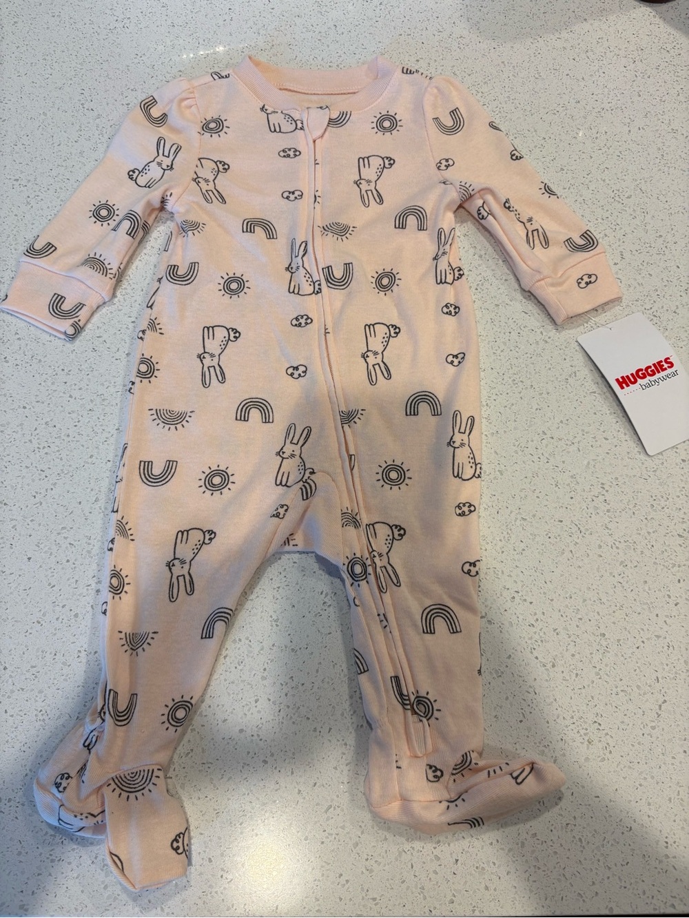Baby Pink Bunny Print Footed One-Piece